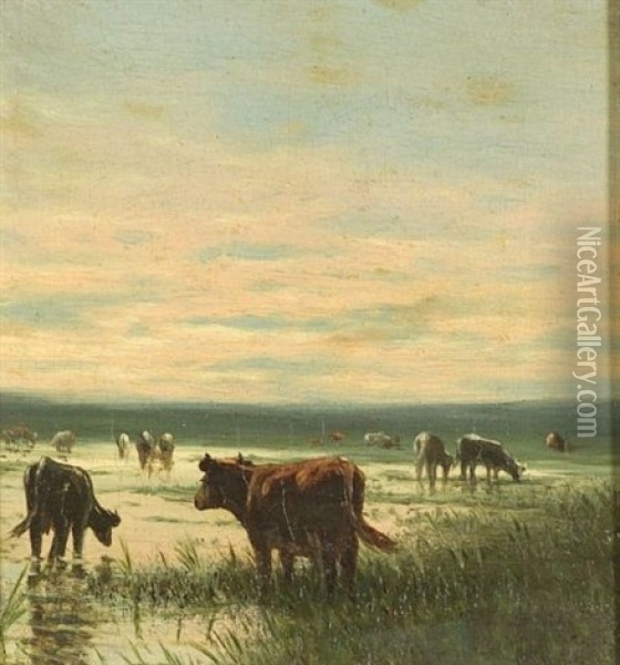 Cattle Watering At The Marshes Oil Painting - Johannes Frederik Hulk the Elder