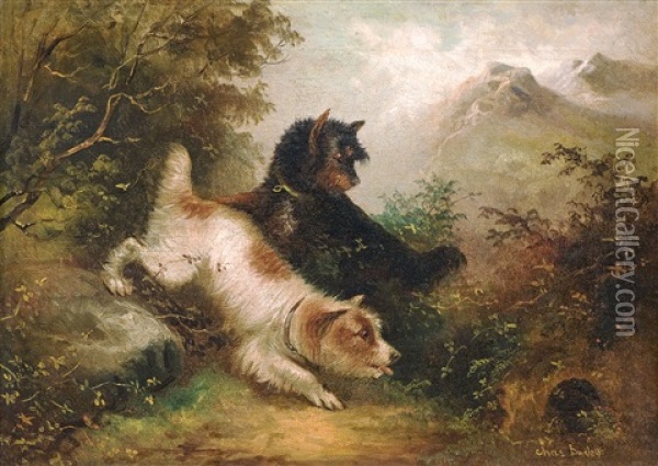 Zwei Jagende Hunde Oil Painting - Robert Charles Dudley