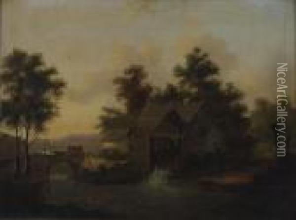 By A Watermill Oil Painting - Patrick, Peter Nasmyth