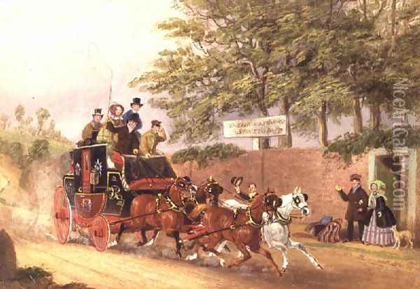A Mail coach passing travellers on a road Oil Painting - James Pollard