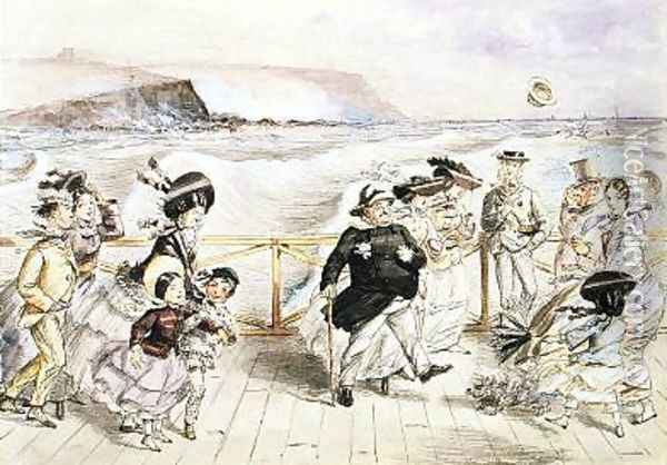 A bracing day at the seaside Oil Painting - John Leech