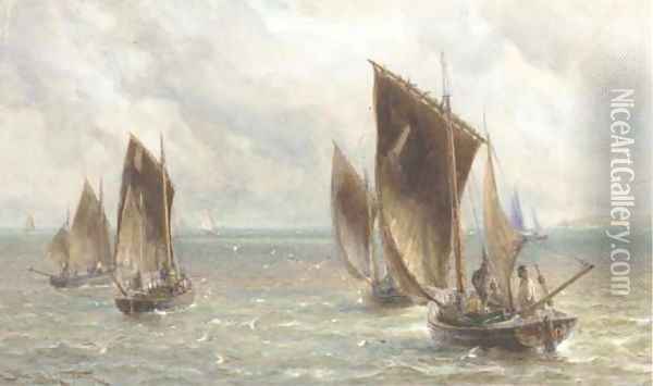 The fishing fleet heading out to sea Oil Painting - Charles Mottram
