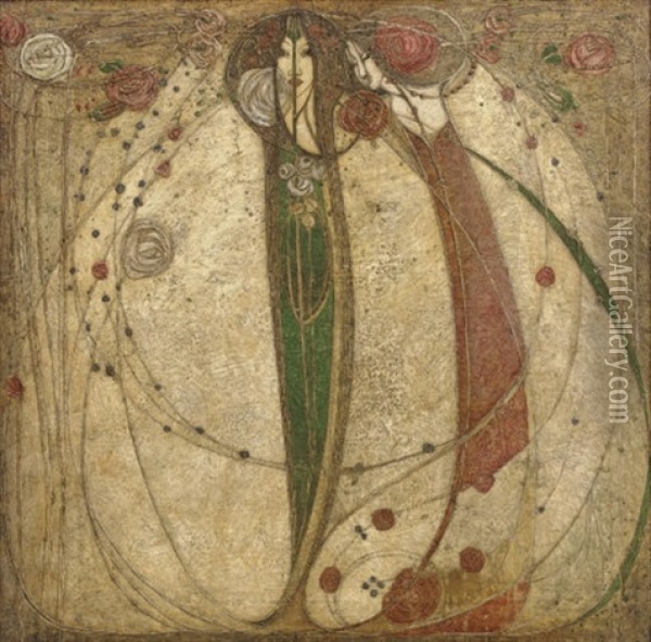 The White Rose And The Red Rose Oil Painting - Margaret MacDonald Mackintosh
