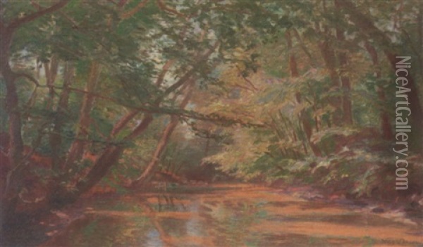 Woodland Landscape With Stream Oil Painting - Olaf Viggo Peter Langer