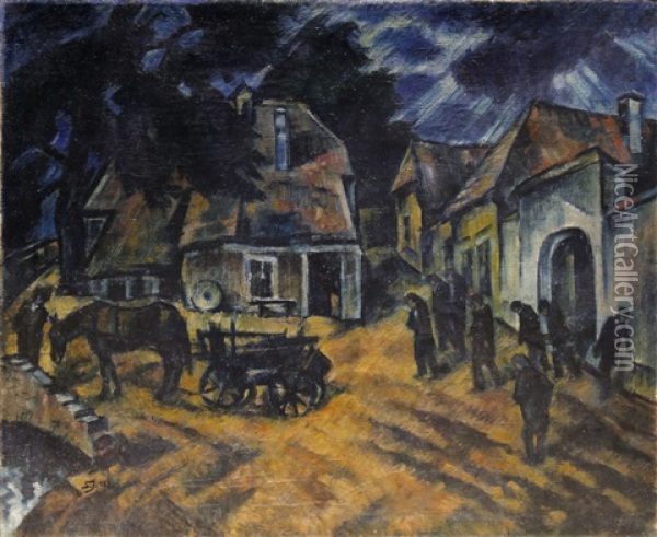 Scene De Village Oil Painting - Janos Schadl