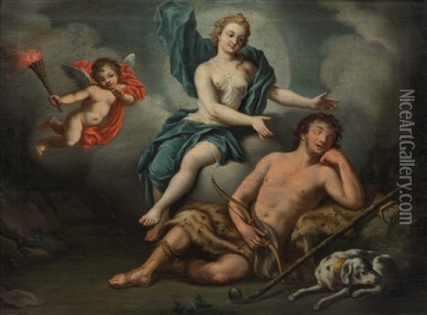 Die Gottin Artemis/diana Und Der Schlafende Endymion Mit Hund Oil Painting - Gennaro Basile