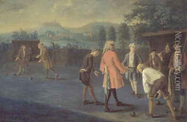 Figures on a Bowling Green Oil Painting - Pieter Angillis