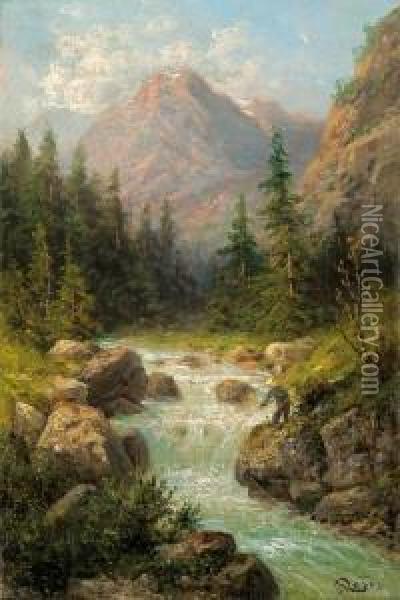 Mountain Creek Oil Painting - Karl Julius Rose