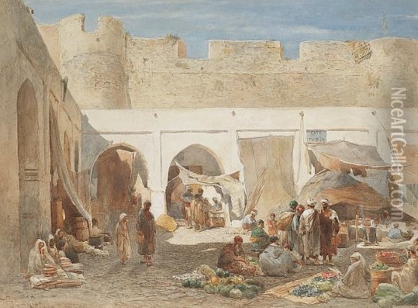 In The Souk, Tangier Oil Painting - Edward Alfred Angelo Goodall