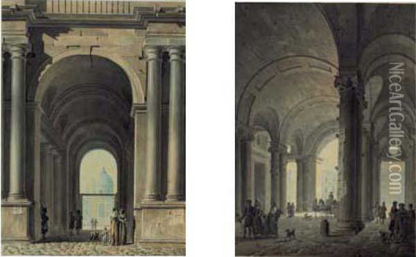 Entree Du Louvre Du Cote De La Riviere Oil Painting - Louis Pierre Baltard