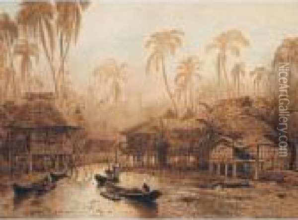 River Landscape, Manila Oil Painting - Eduard Hildebrandt