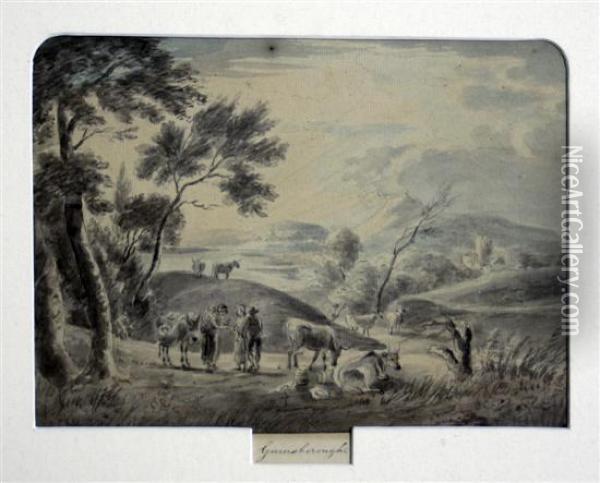 Cattle Drovers In A Landscape Oil Painting - Thomas Gainsborough