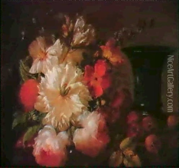 Natures Mortes Aux Fleurs Sur Un Entablement Oil Painting - Joseph-Laurent Malaine