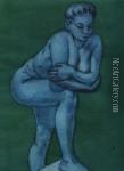 Blue Nude Oil Painting - Albert Wainwright