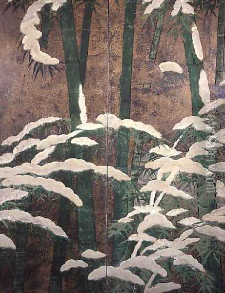 Bamboos under snow 3 Oil Painting - Mitsuyoshi (Gyobu) (Kyuyoku) Tosa