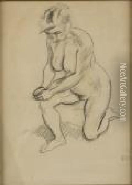 Nude Kneeling Woman Oil Painting - Jules Pascin