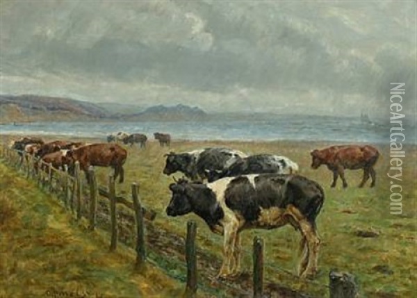 Landscape With Cows Oil Painting - Niels Pedersen Mols