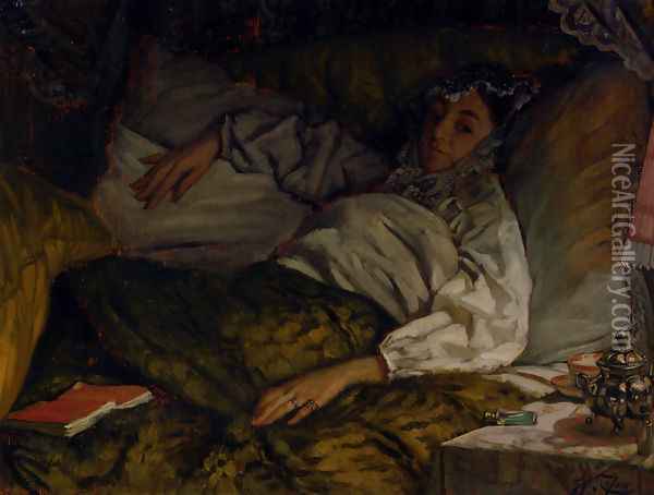 A Reclining Lady Oil Painting - James Jacques Joseph Tissot