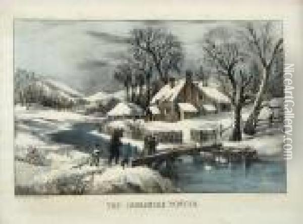 The Ingleside Winter; A Home In Thewilderness Oil Painting - Currier & Ives Publishers