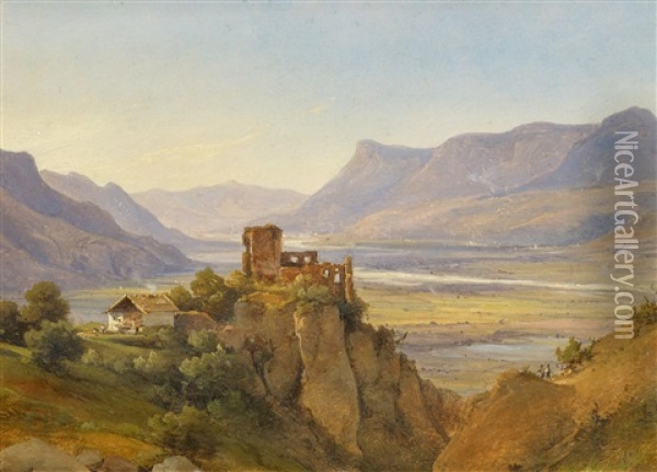 Ruine Brunnenberg / Castel Fontana An Der Etsch In Sudtirol Oil Painting - Vilhelm Peter Carl Petersen