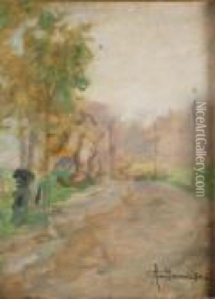Il Parco -milano Oil Painting - Achille Cattaneo