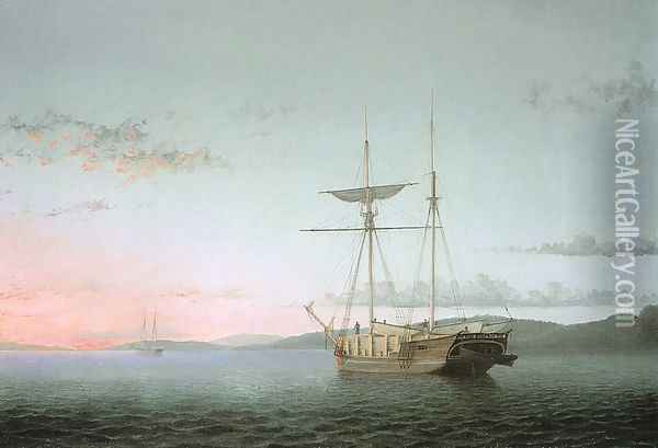 Lumber Schooners at Evening on Penobscot Bay 1860 Oil Painting - Fitz Hugh Lane