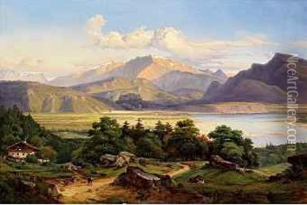 Grosse Landschaft Am Inn, Mit Blick Auf Oil Painting - Georg Heinrich Croll Crola