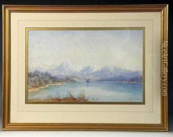A European Mountainous Lake Scene Oil Painting - Edith Martineau