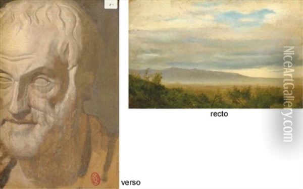 Paysage D'italie (+ Tete D'aristote, Verso) Oil Painting - Edgar Degas