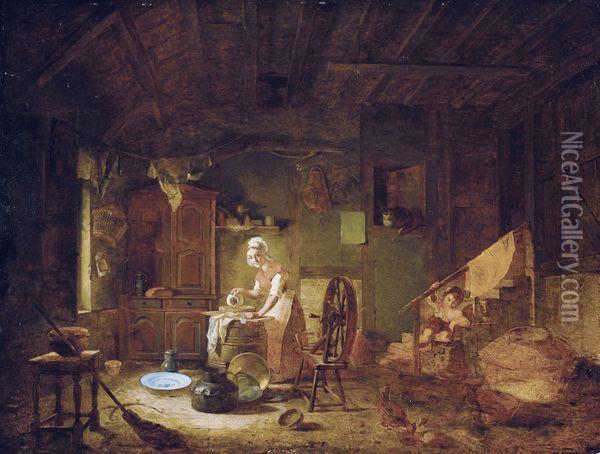 Scene D'interieur Oil Painting - Jacques Albert Senave