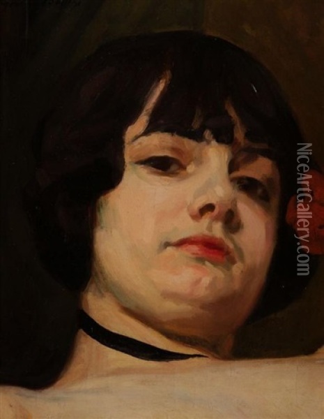 Portrait De Femme Oil Painting - Georges Alfred Bottini