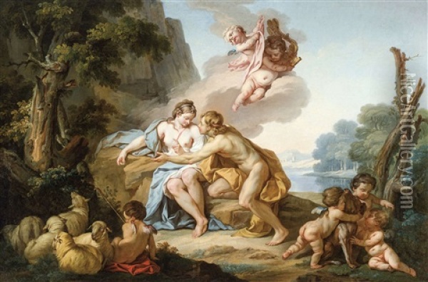 Scene Allegorique Avec Amoureux Et Putti Dans Un Paysage Arcadien Oil Painting - Jean Charles Frontier