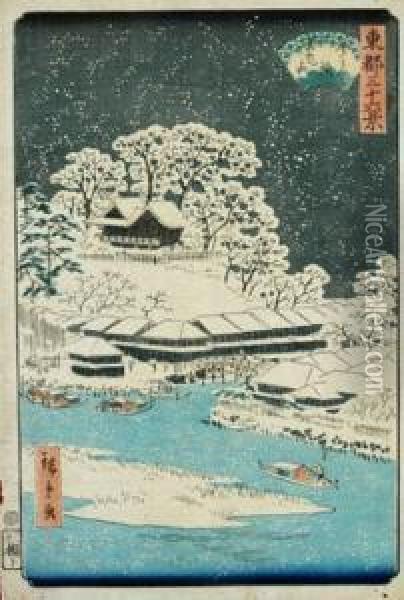 Imado Bridge And Matsuchi Hill Oil Painting - Ii Hiroshigeando