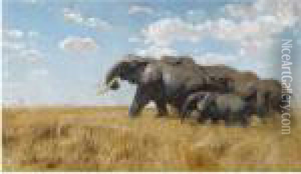 Elefanten Auf Der Wanderung (elephants On The Move) Oil Painting - Wilhelm Kuhnert