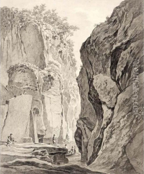 Figures Boating In A Gorge Near Sorrento Oil Painting - Daniel Dupre