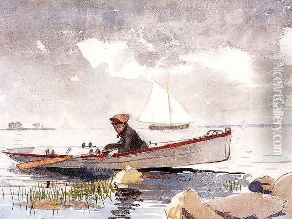 A Girl in a Punt Oil Painting - Winslow Homer
