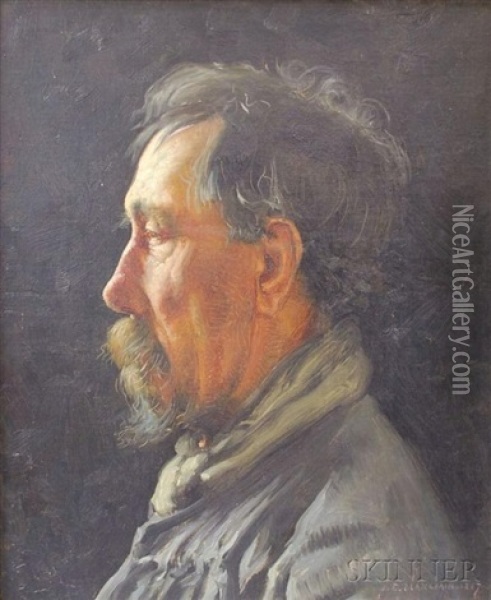 Portrait Of An Older Man In Profile Oil Painting - Jules Blancpain