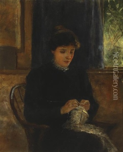 Portrait Of 'lily' (susan Mary) Yeats By Her Father At Bedford Park, London, C. 1887-1902 Oil Painting - John Butler Yeats