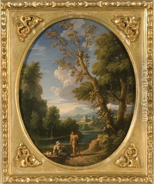 Paesaggio Classico Con Figure Oil Painting - Jan Frans Van Bloemen (Orizzonte)