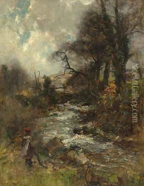A child by a wooded stream Oil Painting - Joshua Anderson Hague