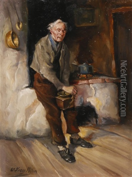Alter Mann Beim Kaffeemahlen Oil Painting - Wilhelm Friedrich Frey