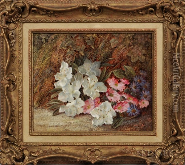 Floral Still Life On A Mossy Bank Oil Painting - Vincent Clare