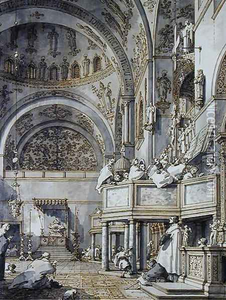 The Choir Singing in St. Mark's Basilica, Venice, 1766 Oil Painting - (Giovanni Antonio Canal) Canaletto