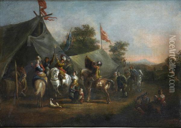 After The Battle, A Military Encampment Oil Painting - Pieter Wouwermans or Wouwerman