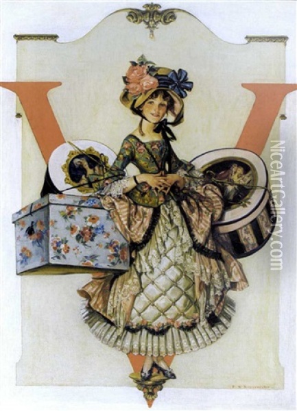 Woman With Hat Boxes Oil Painting - Frank Xavier Leyendecker