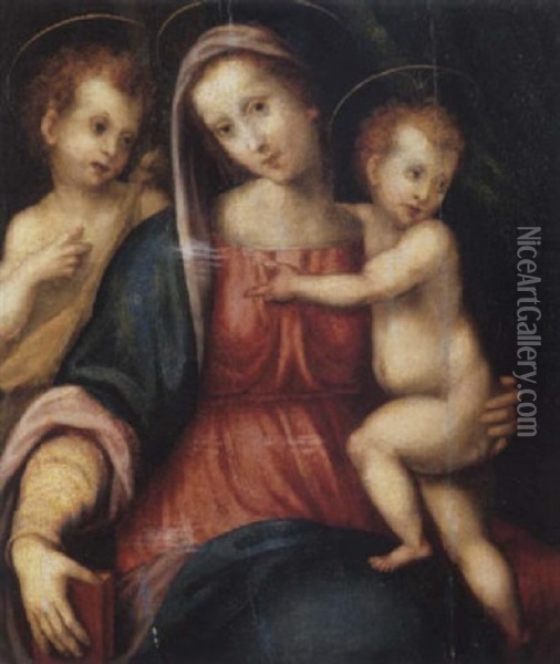 Madonna Con Bambino E San Giovannino Oil Painting - Domenico Puligo
