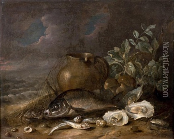 Nature Morte De Poissons Et Crustaces Oil Painting - Jakob Gillig
