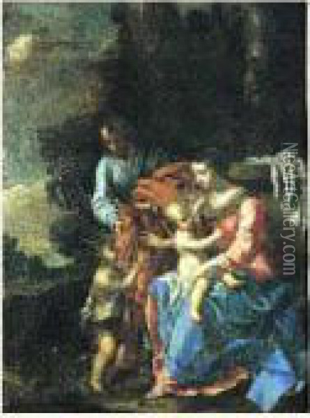 La Famille Avec Saint Jean Baptiste Sur Fond De Paysage Oil Painting - Jacques De Stella