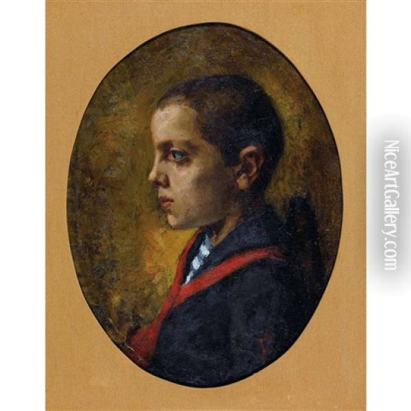 Portrat Eines Jungen Im Profil Oil Painting - Adolfo Feragutti Visconti