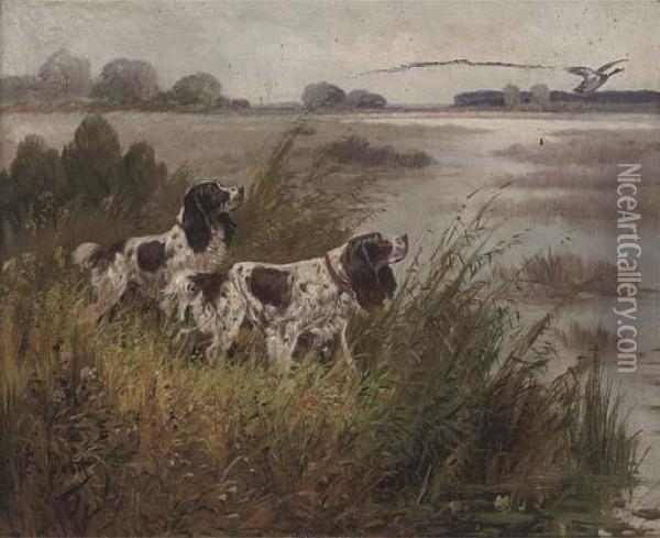 Spaniels Hunting Duck Oil Painting - Eugene Petit